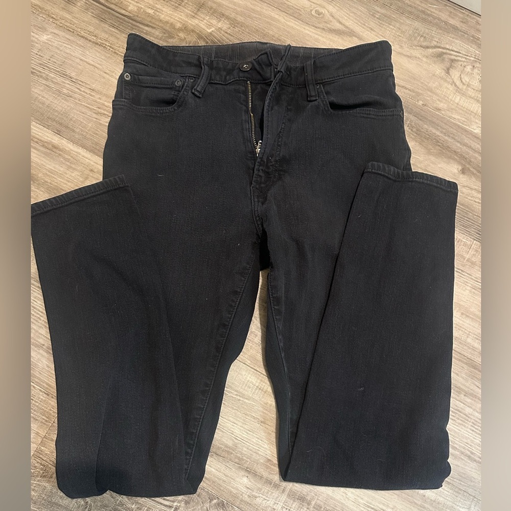 UNIQLO Men's Black Solid Slim-Fit Tapered Leg Mid-Rise Five-Pocket Ezy Jean SZ S